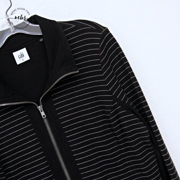 CAbi Sprint Athleisure Striped Zip Up Cotton Blend Jacket Black White Women M - Picture 4 of 10